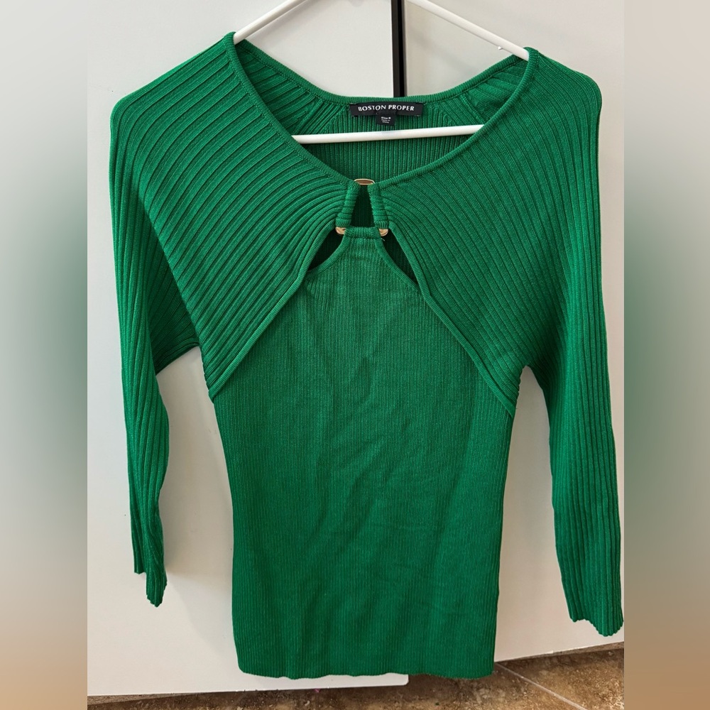Green Ribbed Knit Top by